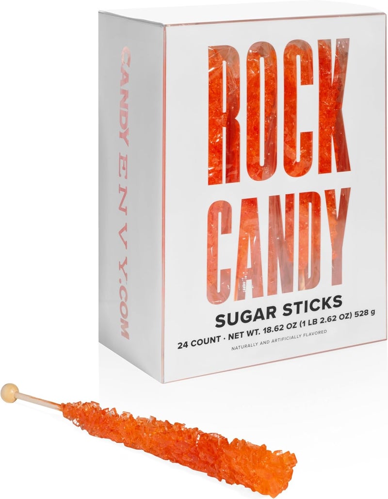 Candy Envy Orange Rock Candy Sugar Sticks - Orange Flavored - 24 Individually Wrapped Candy - Image 1